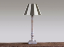 Pale Washed Wood Column Lamp With Grey Striped Shade